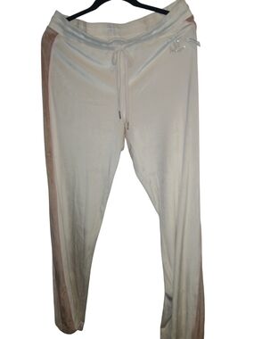 Juicy Couture Cream Velour Joggers with Pink Side Panels and Rhinestone Logo